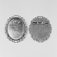 Vintage Tibetan Alloy Brooch Cabochon Bezel Settings, Cadmium Free & Lead Free, with Iron Pin Back Bar Findings, Antique Silver, Oval Tray: 40x30mm, 51x40x2mm, Pin: 0.8mm(PALLOY-O037-08AS)