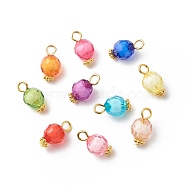 Transparent Acrylic Pendants, Faceted, with Golden Tone Iron & Alloy Findings, Round, Mixed Color, 14x7.5mm, Hole: 2mm(PALLOY-JF01811)