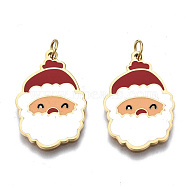 316 Surgical Stainless Steel Enamel Pendants, with Jump Rings, Santa Claus, White and Red, Real 14K Gold Plated, 22x14x1mm, Jump Ring: 3.8x0.6mm, 2.6mm inner diameter(STAS-S116-387G)