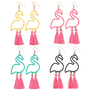 4 Pairs 4 Colors Alloy Flamingo Chandelier Earrings, Tassel Earrings, Mixed Color, 102x32mm, 1 pair/color(EJEW-AN0004-43)