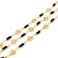 Handmade Brass Beaded Chains, with Glass Butterfly Link & Faceted Beads, Long-Lasting Plated, Soldered, with Spool, Golden, Black, Link: 11x7x2mm, 2.5x3mm, 1.5x2.5mm(CHC-C019-13)