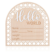 Wooden Baby Photo Props, Birth Announcement Sign, Wooden Growth Milestone Signs, Arch with Word Hello World, White, 140x140x5mm(DJEW-WH0015-110A)