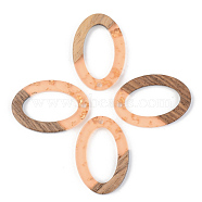 Transparent Resin & Walnut Wood Pendants, with Gold Foil, Oval, Dark Salmon, 29x19.5x3mm, Hole: 1.8mm(X-RESI-S389-022A-B04)