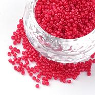 Baking Paint Cylinder Seed Beads, Uniform Size, Matte Style, Red, 1~1.5x1.5~2mm, Hole: 0.5mm, about 50g/bag, about 5000pcs/bag(SEED-R041-12)