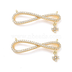 Infinity with Cross Brass Micro Pave Clear Cubic Zirconia Connector Charms, Nickel Free, Real 18K Gold Plated, 27.5x13x2.5mm, Hole: 0.9mm(KK-G436-09G)