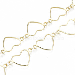 Brass Chains, Heart Link Chains, Long-Lasting Plated, Soldered, Light Gold, Heart: 20x12x1mm, Link: 3.5x3x0.4mm(CHC-T012-06LG)