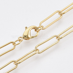 Brass Round Oval Paperclip Chain Necklace Making, with Lobster Claw Clasps, Golden, 24.2 inch(61.5cm), Link: 15x5x1mm(MAK-S072-05B-G)