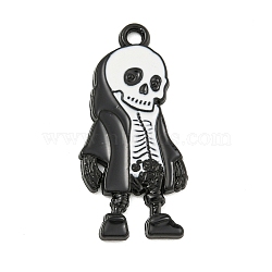 Halloween Alloy Enamel Pendants, Black, Skeleton Charm, Black, 33x15x2mm, Hole: 2mm(ENAM-M220-02F-B)