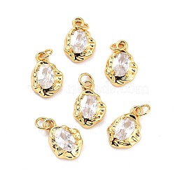 5Pcs Brass Micro Pave Cubic Zirconia Charms, Long-Lasting Plated, Real 18K Gold Plated, Oval, Clear, 12x8x3mm, Hole: 2.6mm(ZIRC-SZ0002-15A)