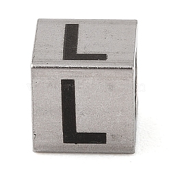 Tarnish Resistant 201 Stainless Steel European Beads, Large Hole Beads, Cube with English Letter, Stainless Steel Color, Letter L, 7x7x7mm, Hole: 5mm(STAS-M058-01L-P)