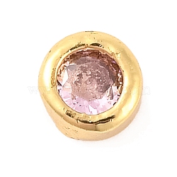 Rack Plating Flat Round Brass Micro Pave Cubic Zirconia Cabochons, Cadmium Free & Lead Free, Long-Lasting Plated, Real 18K Gold Plated, Pink, 4x2mm(KK-F874-03G-03)