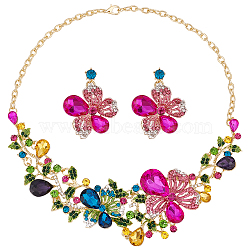 ANATTASOUL Colorful Rhinestone Flower of Life Pendant Necklace & Dangle Stud Earrings, Alloy Jewelry Set for Women, Light Gold, Necklace: 18.5 inch(47.2cm), Earring: 44mm, Pin: 0.9mm(SJEW-AN0001-12)