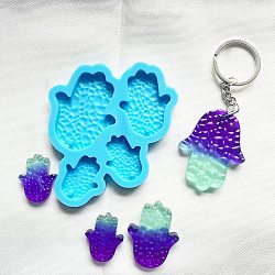 Hamsa Hand Shape DIY Pendant Silicone Molds, Resin Casting Molds, For UV Resin, Epoxy Resin Jewelry Making, Deep Sky Blue, 99x79x7mm, Hole: 2.7mm, Inner Diameter: 29~51x23~39mm(DIY-M048-01)