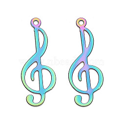 201 Stainless Steel Etched Metal Embellishments Pendants, Musical Note Charm, Rainbow Color, 25.5x9.5x0.2mm, Hole: 1.2mm(STAS-A113-04RC)