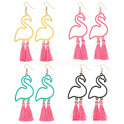 3 Pairs 3 Colors Alloy Flamingo Chandelier Earrings, Tassel Earrings, Mixed Color, 102x32mm, 1 pair/color(EJEW-AN0004-43)