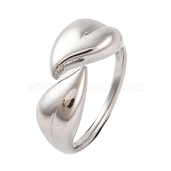 Non-Tarnish 304 Stainless Steel Leaf Open Cuff Rings for Women, Stainless Steel Color, Inner Diameter: 17mm(RJEW-G319-02P)