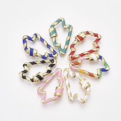 Golden Plated Brass Screw Carabiner Lock Charms, for Necklaces Making, with Enamel, Lightning Bolt, Mixed Color, 27x17x2.5~5mm(KK-S338-156)