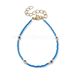 Evil Eye Lampwork & Glass Seed Beaded Bracelet with Real 18K Gold Plated 304 Stainless Steel Clasps, Royal Blue, 6-3/4 inch(17.2cm)(BJEW-JB09998-01)