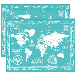 Self-Adhesive Silk Screen Printing Stencil, for Painting on Wood, DIY Decoration T-Shirt Fabric, Turquoise, Map Pattern, 280x220mm(DIY-WH0338-085)