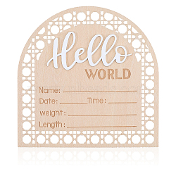 Wooden Baby Photo Props, Birth Announcement Sign, Wooden Growth Milestone Signs, Arch with Word Hello World, White, 140x140x5mm(DJEW-WH0015-110A)