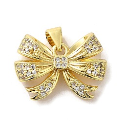 Brass Micro Pave Clear Cubic Zirconia Pendants, Bowknot, Real 16K Gold Plated, 15.5x20x5mm, Hole: 4x3mm(FIND-Z041-09G)