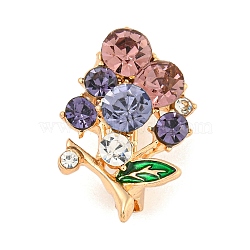 Alloy Rhinestone Clover Brooch, Golden, Colorful, 24.7x15.8mm(JEWB-U006-17KCG-02)