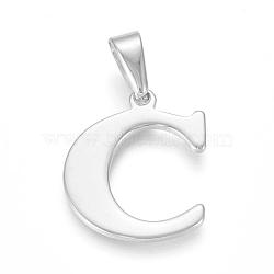 304 Stainless Steel Pendants, Initial Letter.C, 26x22x1mm, Hole: 3x8mm(STAS-F106-95P-C)