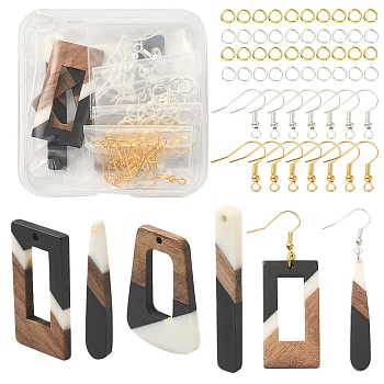 DIY Earring Making Kit, Including Teardrop & Rectangle & Trapezoid Resin & Walnut Wood Pendants, Iron Earring Hooks, Golden & Silver, 68Pcs/box