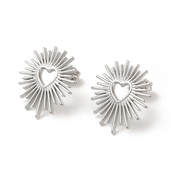 304 Stainless Steel Hollow Out Heart Stud Earrings for Women, Stainless Steel Color, 19.5x17.5mm, Pin: 1mm