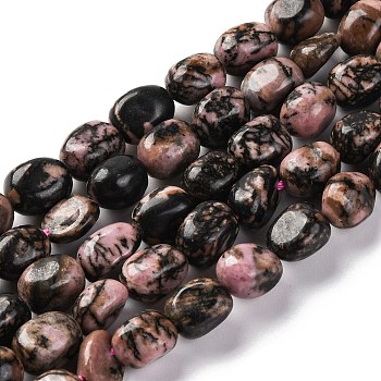 Natural Rhodonite Beads Strands, Nuggets, Tumbled Stone, 7~12x6~8x5~7mm, Hole: 1mm, about 43~44pcs/strand, 15.47~15.63''(39.3~39.7cm)