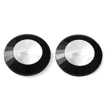 Glass Cabochons, Back Plated, Faceted, Half Round, Black, 30x8mm