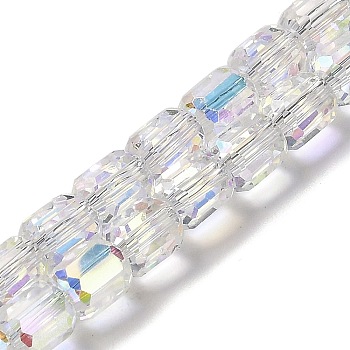 Electroplate Glass Beads Strands, Faceted, Column, Clear, 6x6.5mm, Hole: 1mm, about 72pcs/strand, 20.87''(53cm)