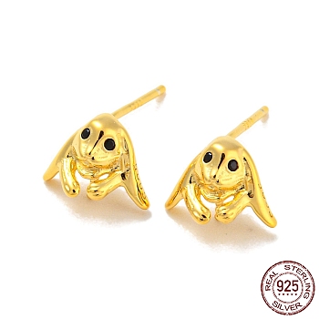 Dog 925 Sterling Silver with Cubic Zirconia Stud Earring Findings, Earring Settings for Half Drilled Beads, with S925 Stamp, Real 18K Gold Plated, 6.5x8.5mm, Pin: 10.5x0.7mm and 0.7mm