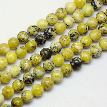 Natural Yellow Turquoise(Jasper) Beads Strands, Round, 10mm, Hole: 1mm