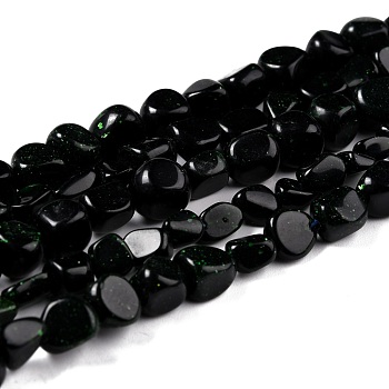 Synthetic Green Goldstone Beads Strands, Nuggets, Tumbled Stone, 8~11x7.5~9x4.5~7mm, Hole: 0.8mm, about 42pcs/strand, 15.94''(40.5cm)