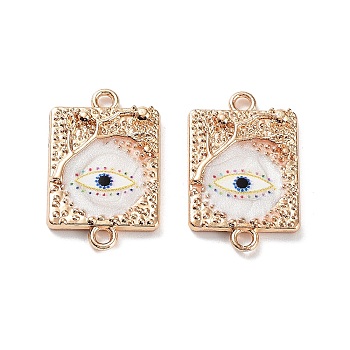 Resin Connector Charms, Light Gold Tone Alloy Enamel Eye Links, Rectangle with Tree, 18x11.5x2mm, Hole: 1.5mm