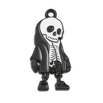 Halloween Alloy Enamel Pendants, Black, Skeleton Charm, Black, 33x15x2mm, Hole: 2mm