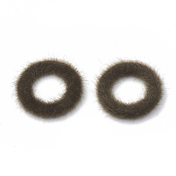 Faux Mink Fur Covered Linking Rings, with Aluminum Bottom, Ring, Platinum, Coffee, 27x4mm