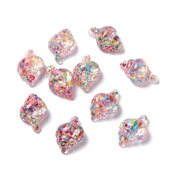 Transparent Resin Cabochons, Conch with Sequins, Colorful, 24x15.5x10mm