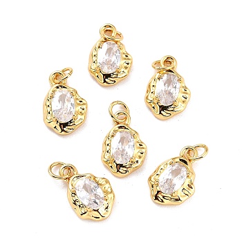 5Pcs Brass Micro Pave Cubic Zirconia Charms, Long-Lasting Plated, Real 18K Gold Plated, Oval, Clear, 12x8x3mm, Hole: 2.6mm