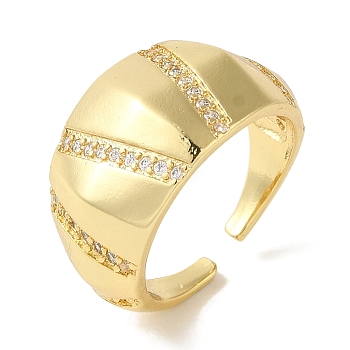 Rack Plating Brass Micro Pave Cubic Zirconia Cuff Ring, Wide Band Open Ring for Women Men, Cadmium Free & Lead Free, Long-Lasting Plated, Real 18K Gold Plated, Adjustable