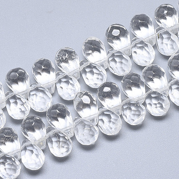 Watermelon Stone Glass Beads Strands, Top Drilled Beads, Faceted, Teardrop, Clear, 11.5~12x8mm, Hole: 0.8mm, about 40pcs/strand, 8.2 inch