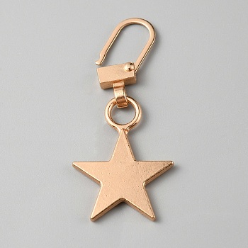 Alloy Zipper Puller, Zip Pull Tab Replacement, Garment and Bag Accessories, Star, Light Gold, 45mm