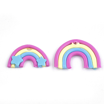 Handmade Polymer Clay Pendants, Rainbow, Colorful, 11~16x18~23x2.5mm, Hole: 1.5mm