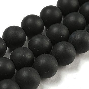 Frosted Natural Black Agate Round Beads Strands, Dyed & Heated, 10mm, Hole: 1mm, about 38pcs/strand, 15.1 inch
