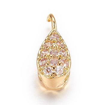 Brass Micro Pave Cubic Zirconia Charms, teardrop, Golden, 10x5x4mm, Hole: 1mm, 1x6mm