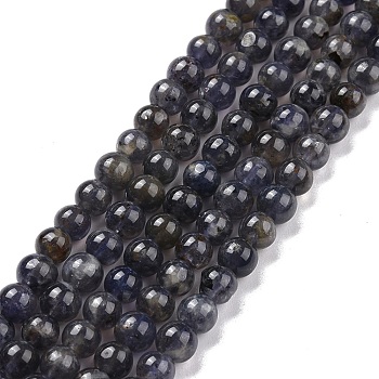 Natural Iolite Beads Strands, Round, 6~6.5mm, Hole: 0.7mm, about 63pcs/strand, 15.75 inch(40cm)