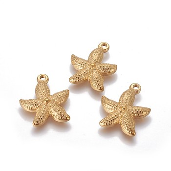 304 Stainless Steel Pendants, Starfish/Sea Stars, Golden, 22.5x19x4mm, Hole: 2mm