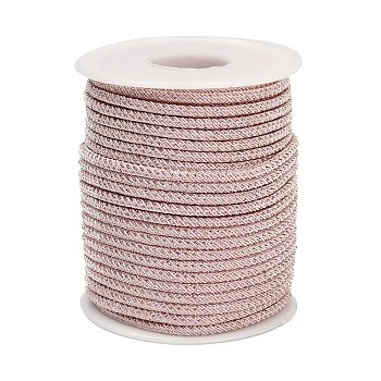 Nylon Braided Cords, Milan Cords/Twisted with Metallic Thread, Pink, 3mm, about 21.87 yards(20m)/roll