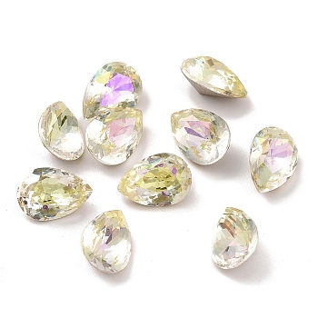 Glass Rhinestone Cabochons, Pointed Back & Back Plated, Faceted, Teardop, Citrine, 10x7x5mm